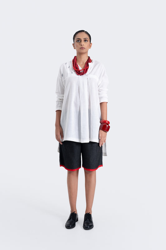 Pleated Hand-embroidered Tunic- Ivory