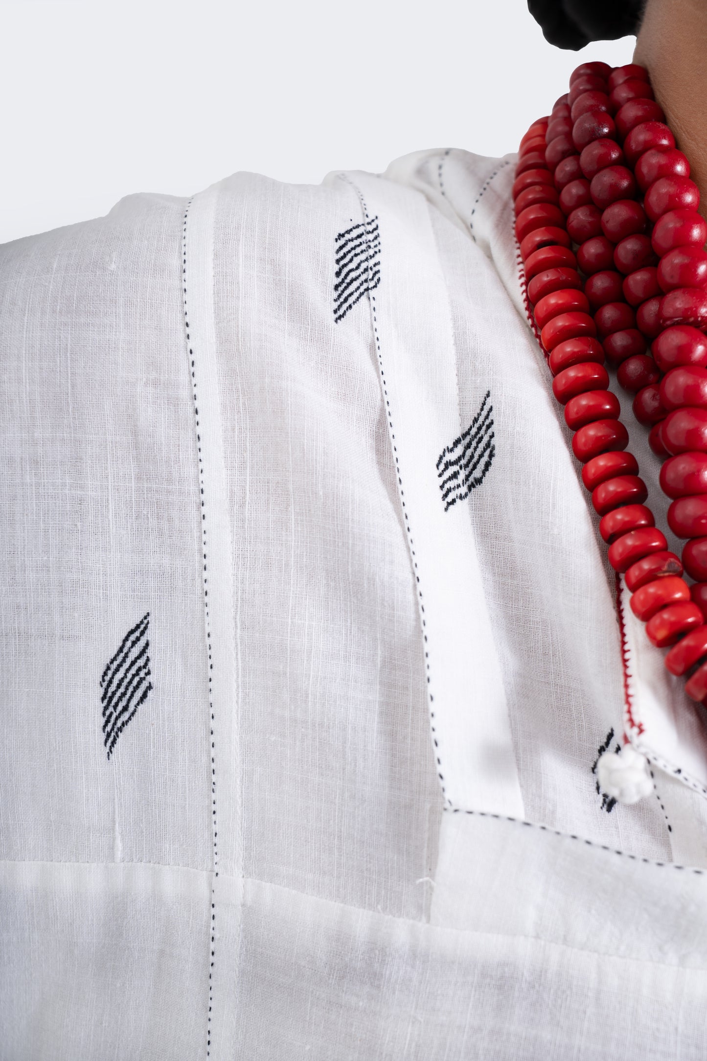 Pleated Hand-embroidered Tunic- Ivory