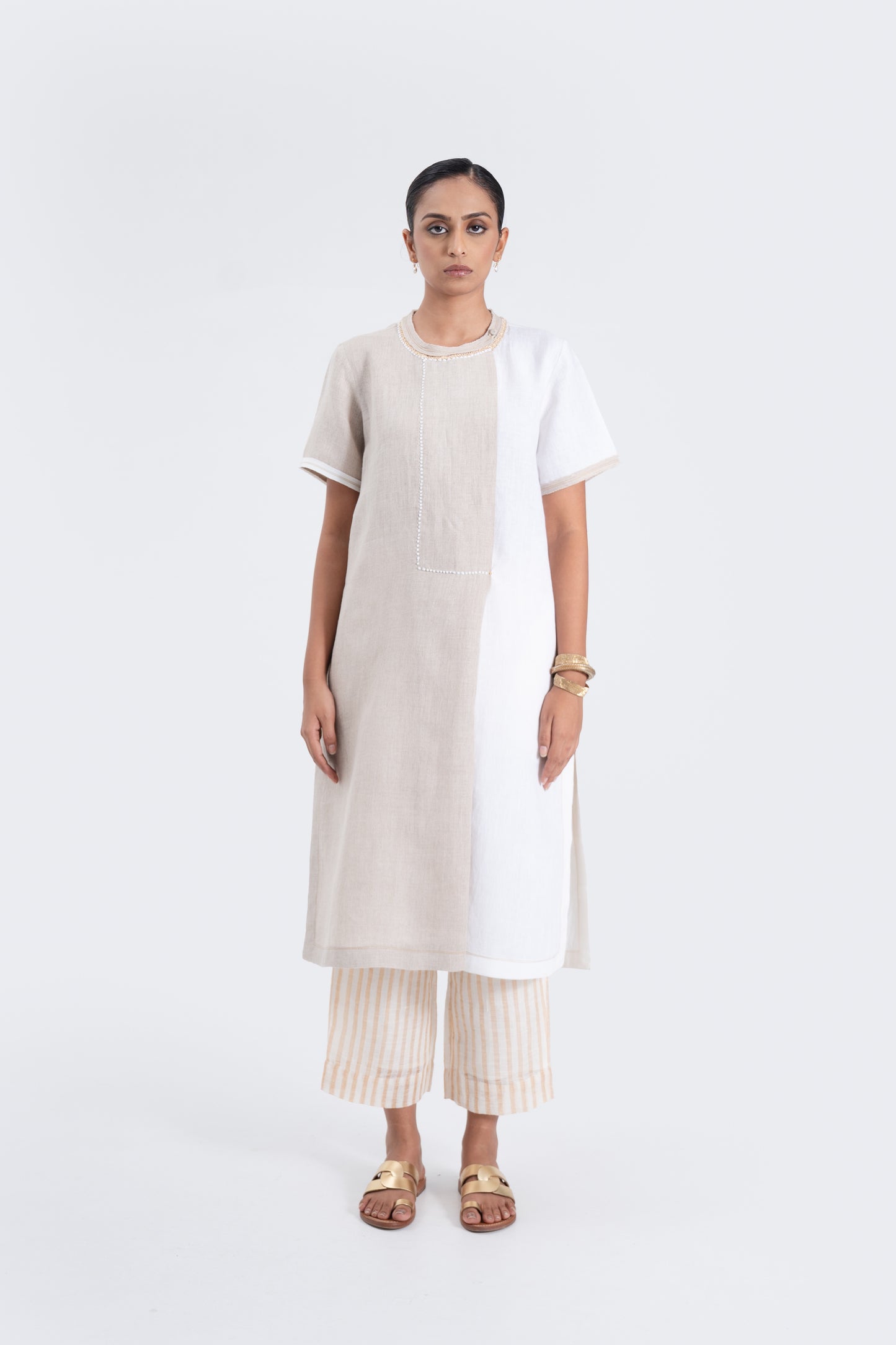 Hand Embroidered Linen Dual Tone Tunic