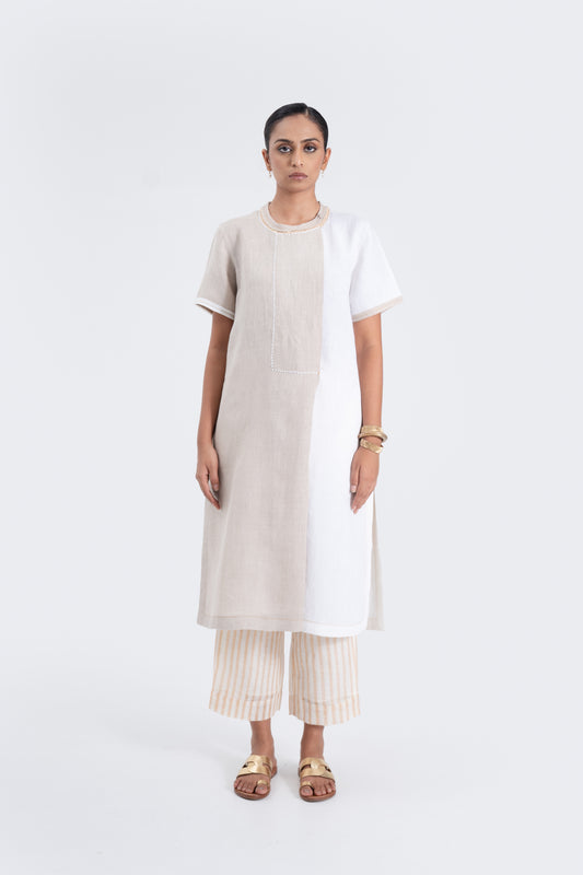 Hand Embroidered Linen Dual Tone Tunic
