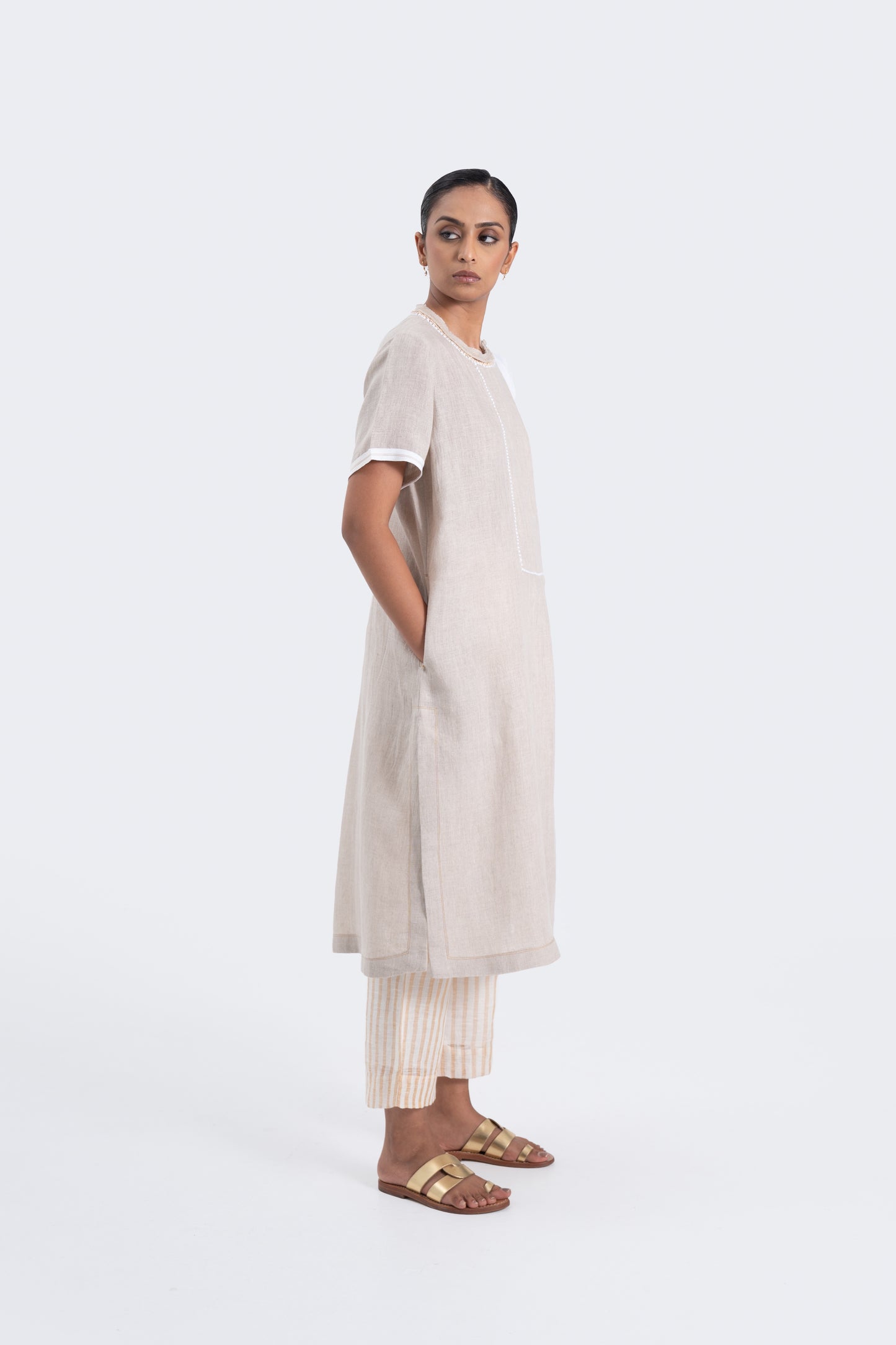 Hand Embroidered Linen Dual Tone Tunic