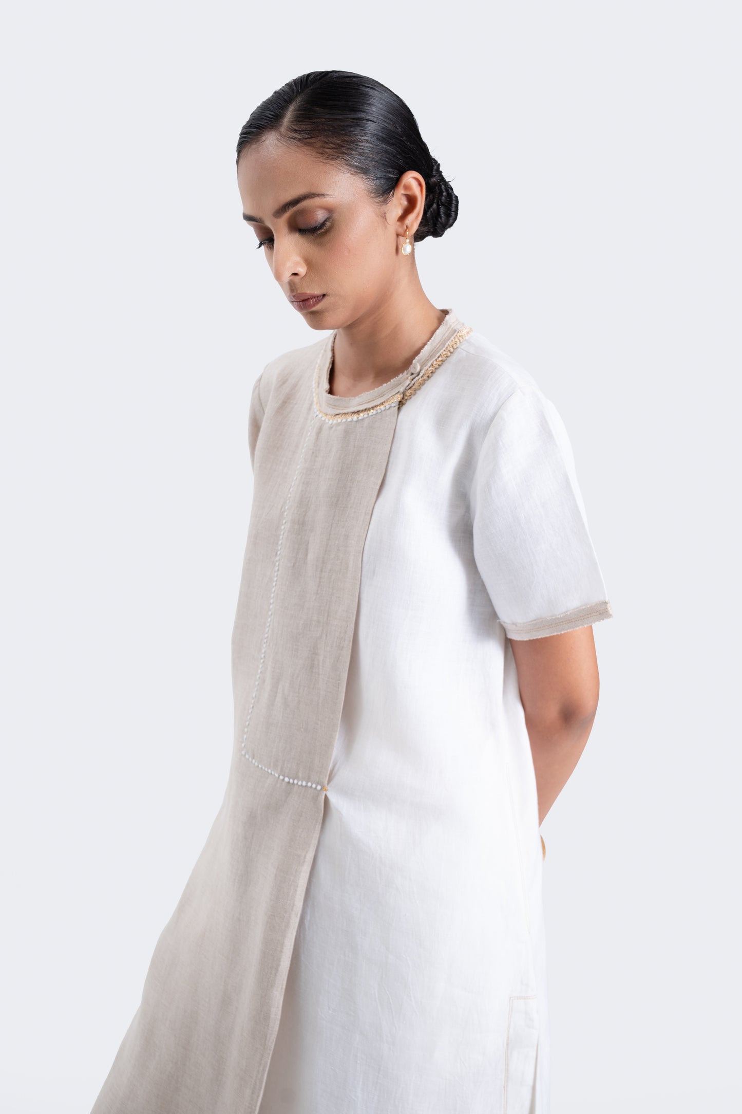 Hand Embroidered Linen Dual Tone Tunic