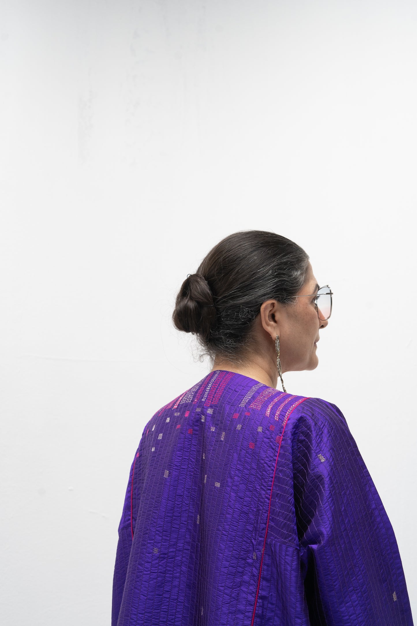 Hand Embroidered Silk Feron with Contemporary Embroidery – Purple