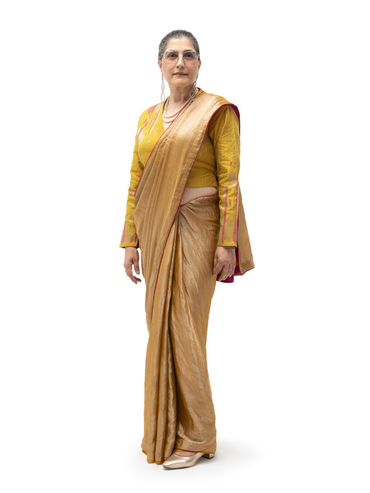 Hand Embroidered Silk Blouse with Stitch Detail – Yellow