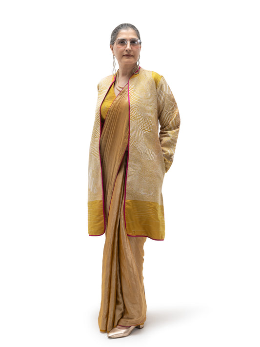 Hand Embroidered Silk Unisex Straight Jacket – Yellow