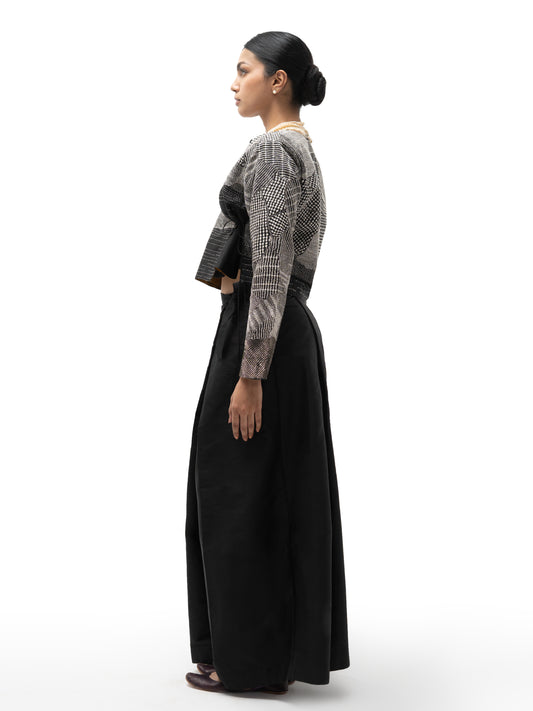 Silk Engineered Formal Overlap Pants – Black