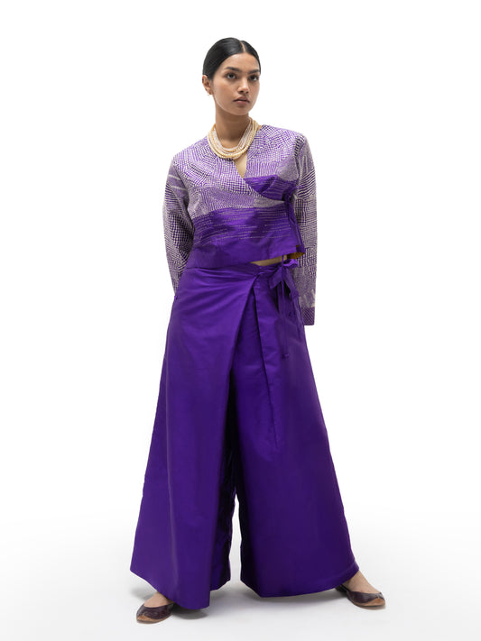 Silk Engineered Formal Overlap Pants – Purple