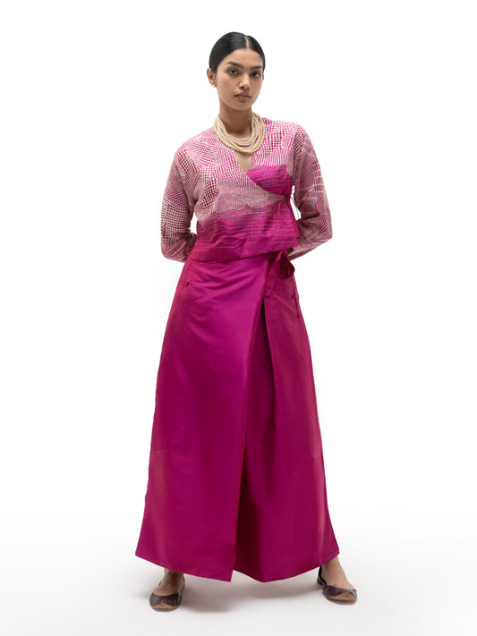 Silk Engineered Formal Overlap Pants – Pink