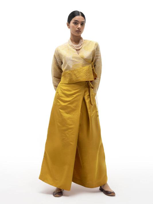 Hand Embroidered Silk Effortless Blouse – Yellow