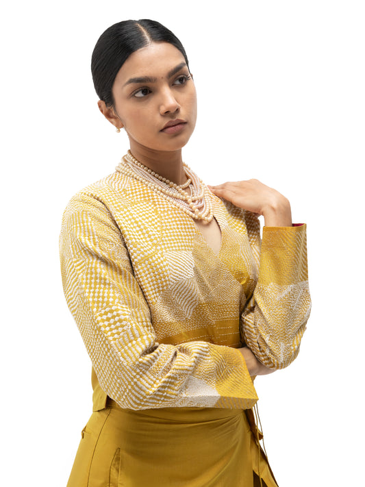 Hand Embroidered Silk Effortless Blouse – Yellow