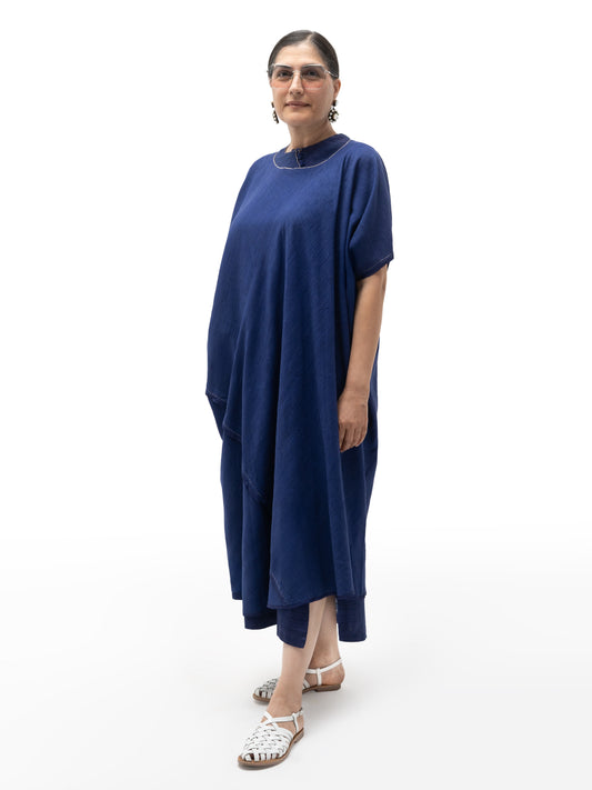 Hand Embroidered Gicha Silk Long Tunic – Indigo