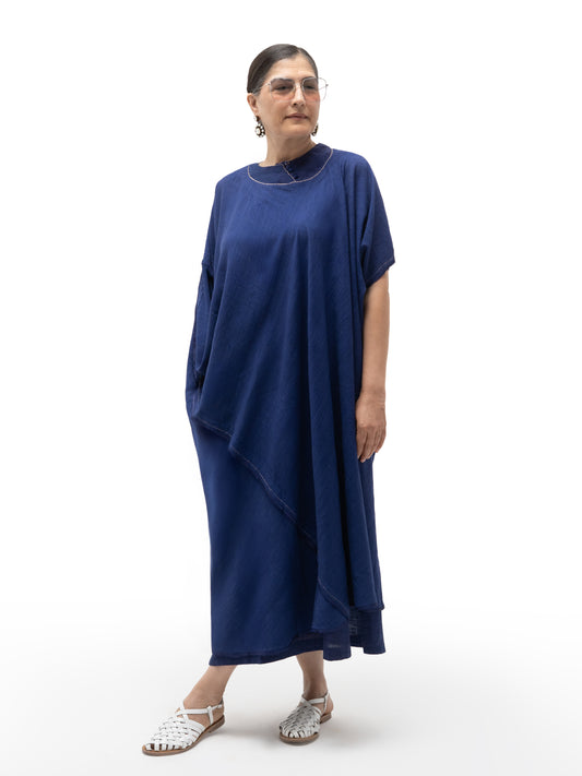 Hand Embroidered Gicha Silk Long Tunic – Indigo