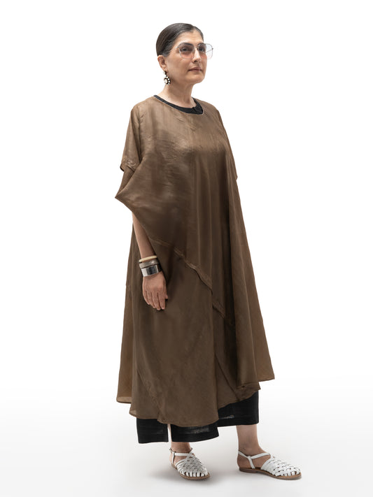 Hand Embroidered Gicha Silk Long Tunic – Black
