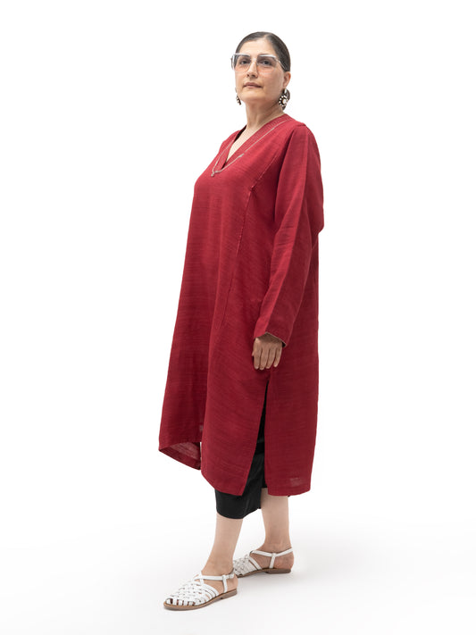 Hand Embroidered Gicha Silk Feron – Red