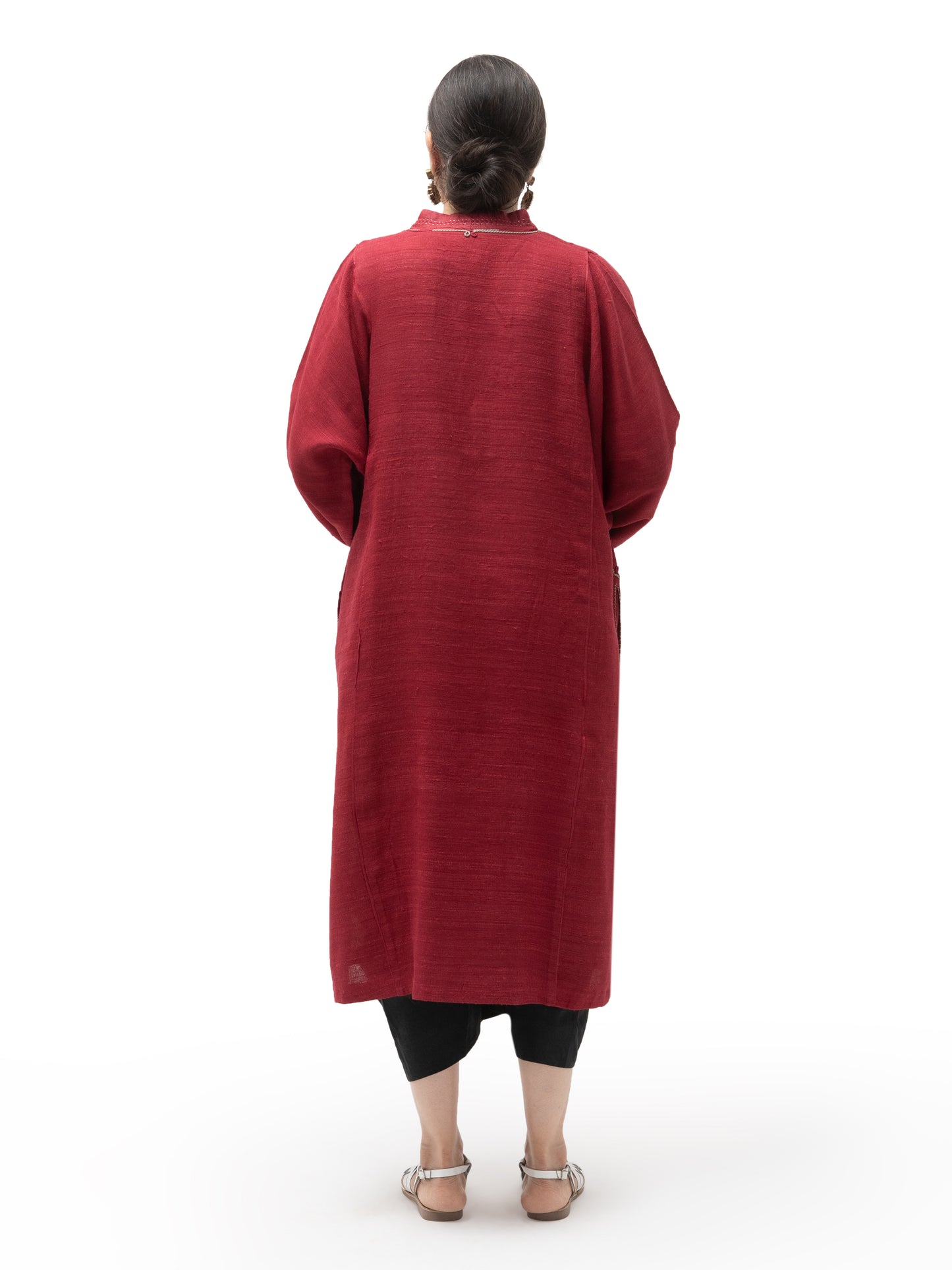 Hand Embroidered Gicha Silk Feron – Red