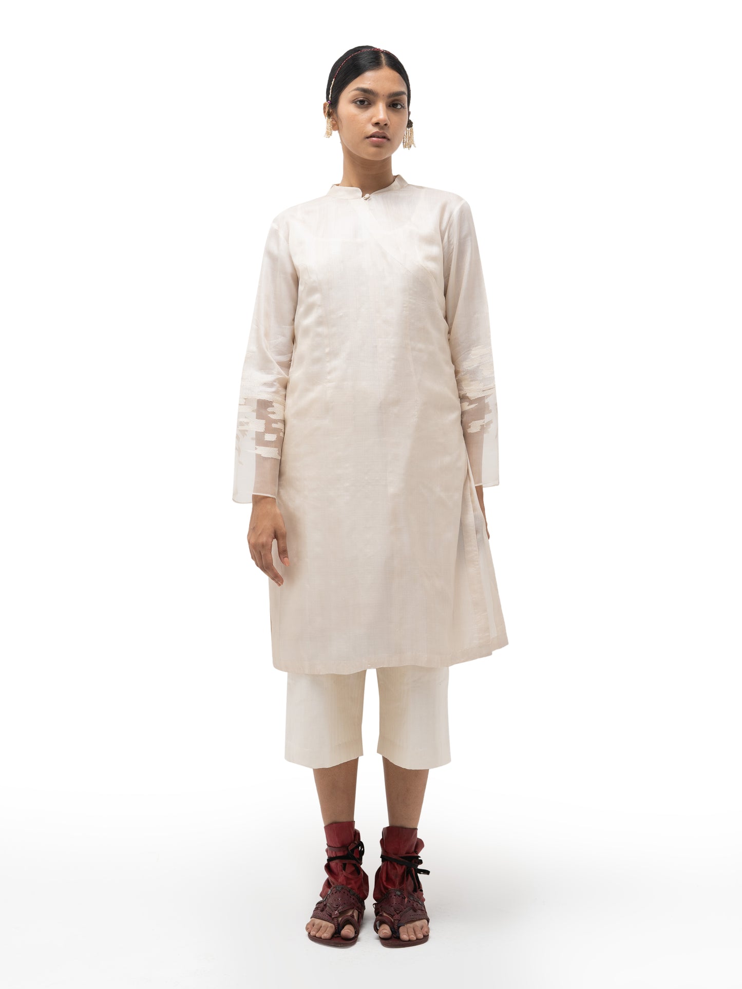 Hand Embroidered Overlap Silk Tunic with Slip