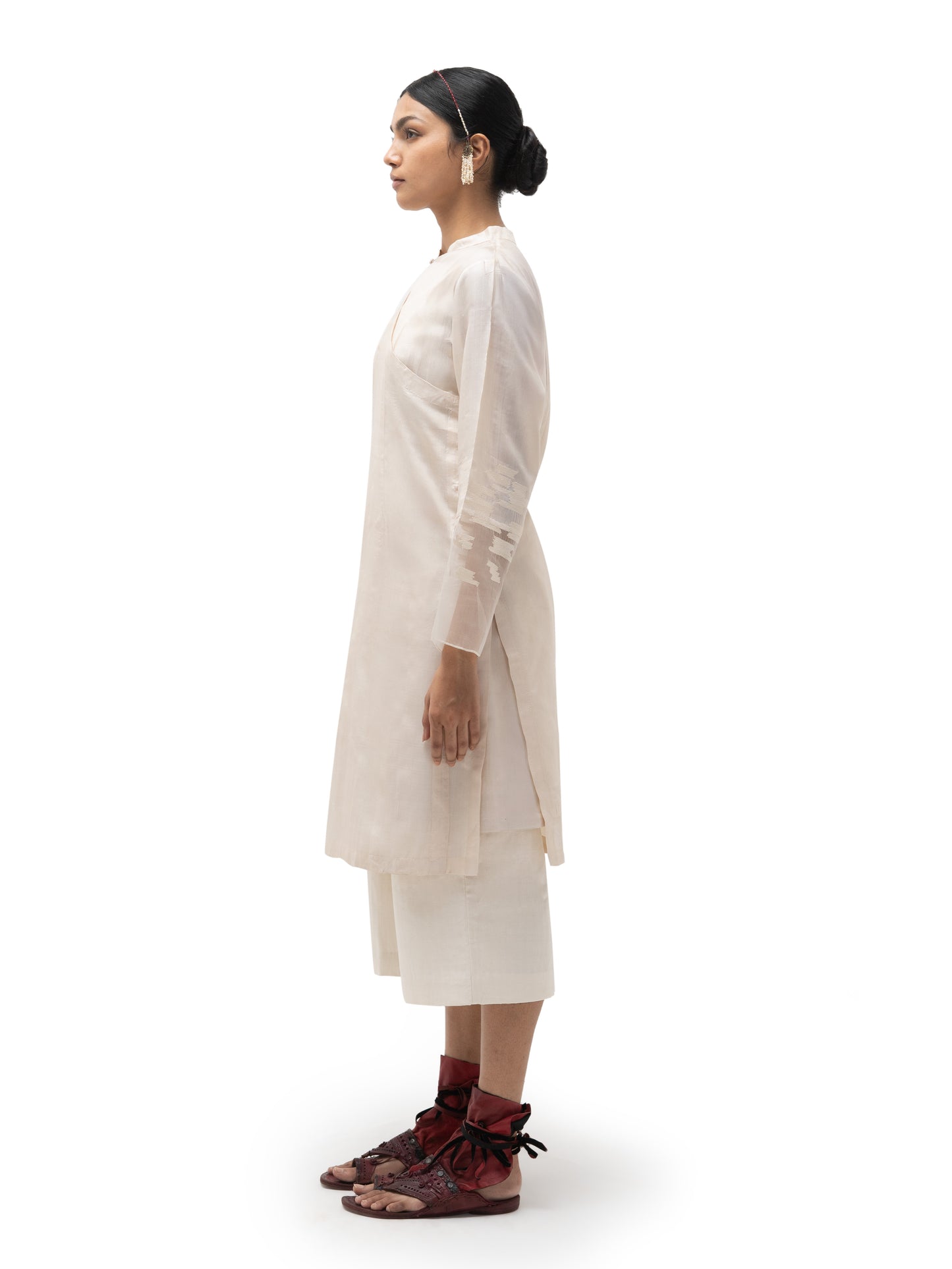 Hand Embroidered Overlap Silk Tunic with Slip