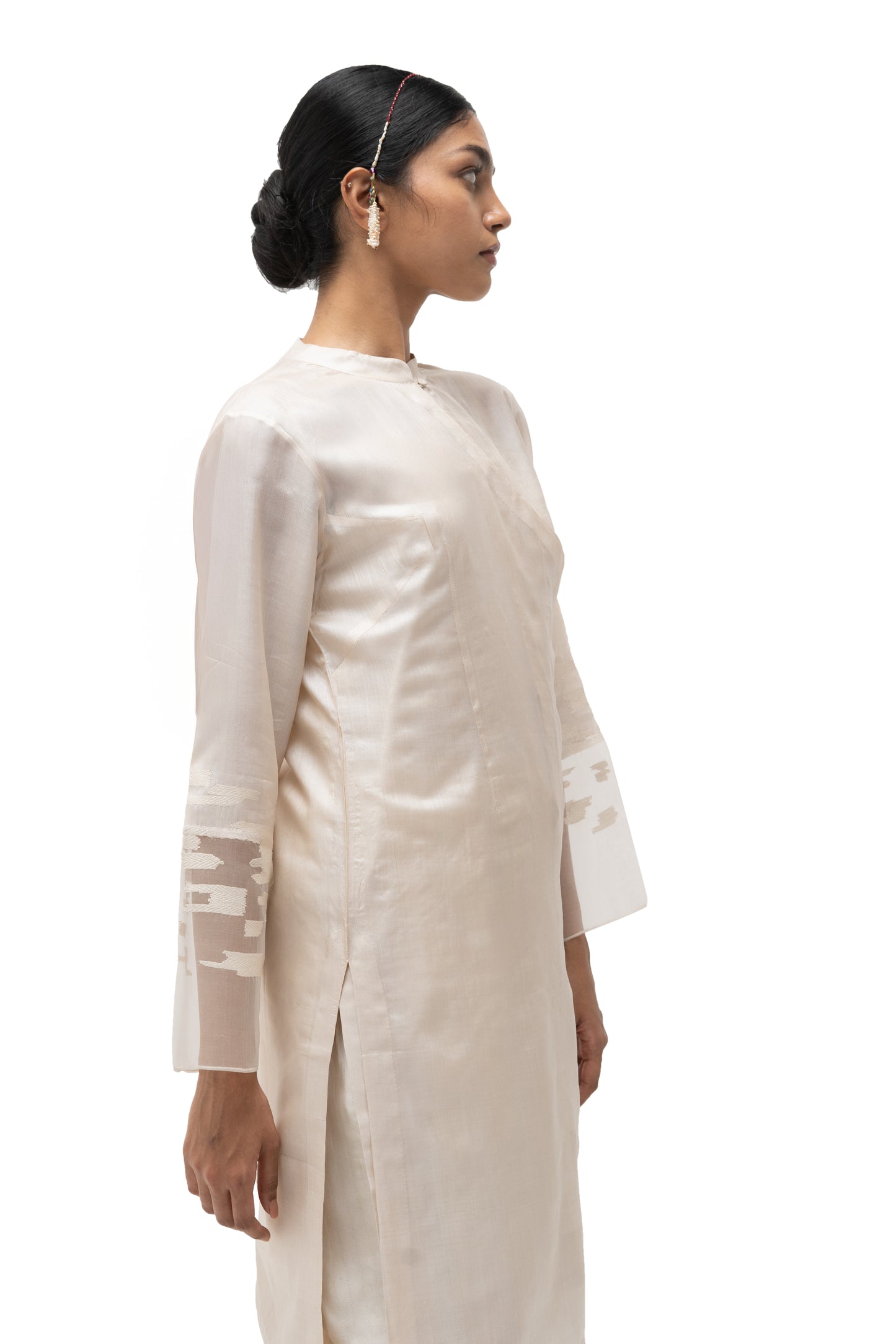 Hand Embroidered Overlap Silk Tunic with Slip