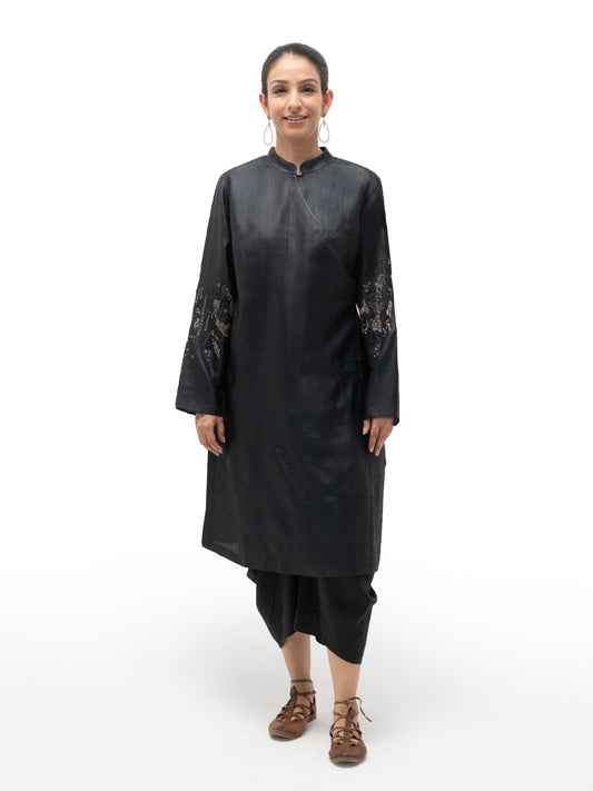 Hand Embroidered Overlap Silk Tunic with Slip