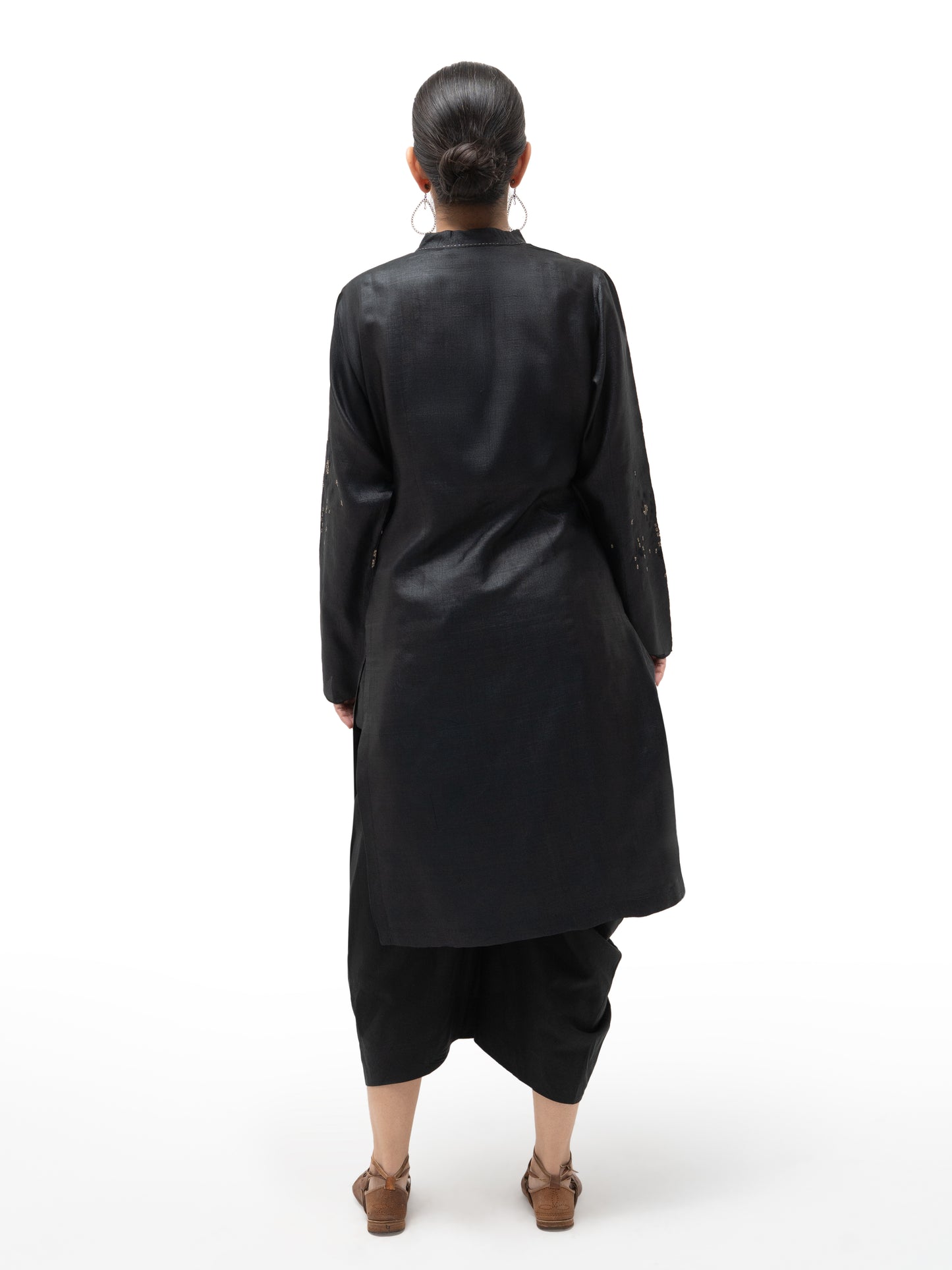 Hand Embroidered Overlap Silk Tunic with Slip
