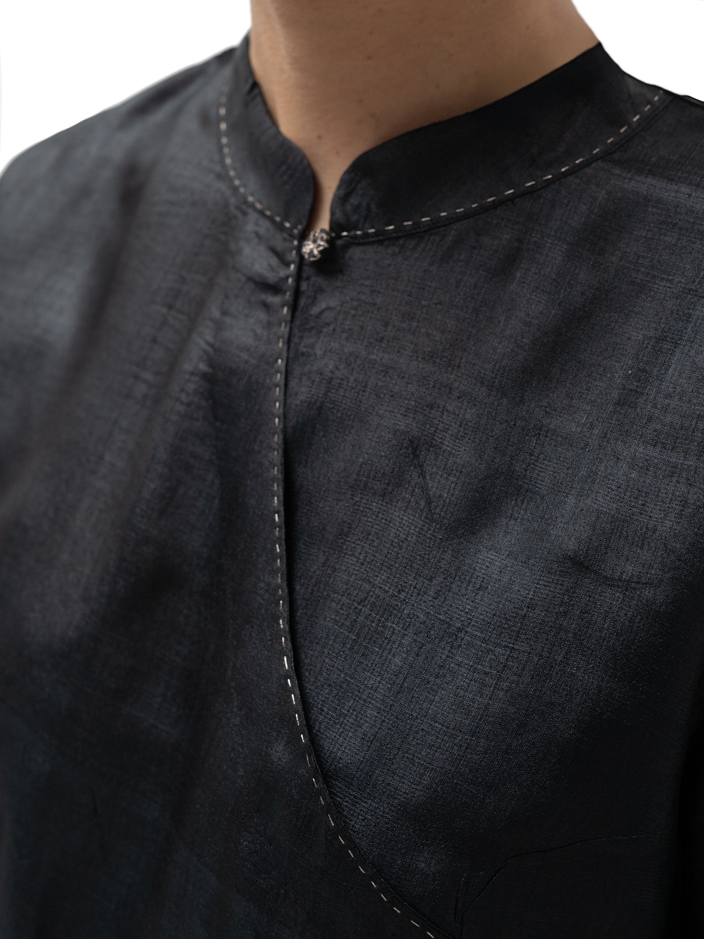 Hand Embroidered Overlap Silk Tunic with Slip