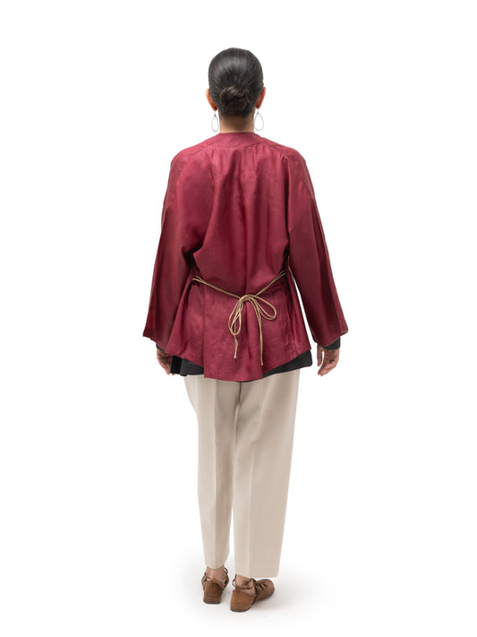 Hand Embroidered Square Dot Silk Kimono Jacket with Top (Set)