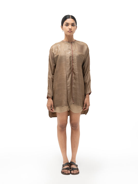 Hand Embroidered Tussar Silk Pleated Top