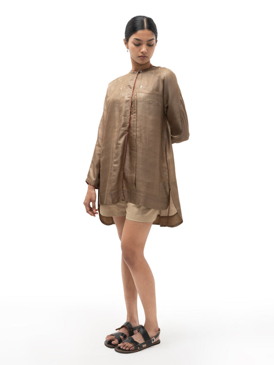 Hand Embroidered Tussar Silk Pleated Top