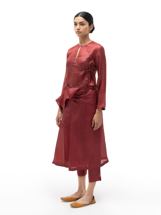 Hand Embroidered Silk Overlap Blouse with Wrap Pants (Set)