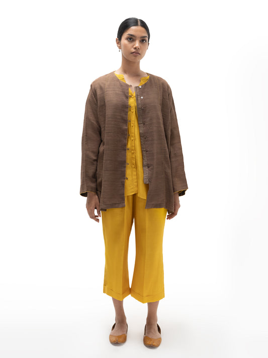 Silk Cotton Hand Embroidered Top & Pants with Gicha Jacket (set)