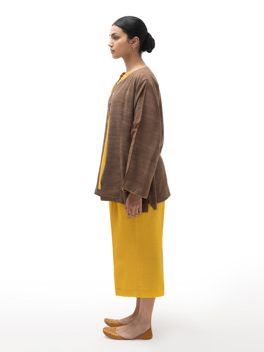 Silk Cotton Hand Embroidered Top & Pants with Gicha Jacket (set)