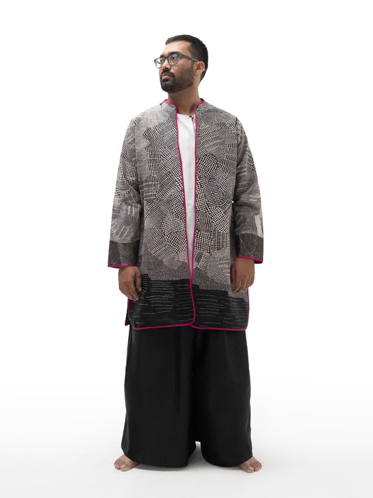 Hand Embroidered Silk Unisex Straight Jacket – Black