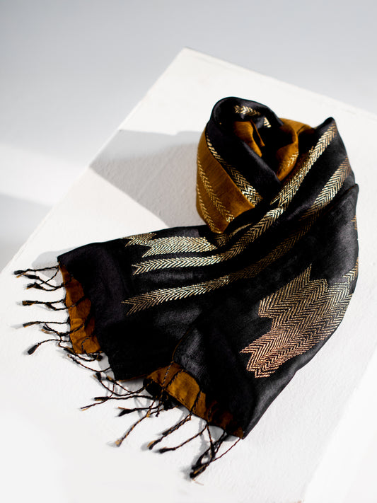 Hand Embroidered Silk & Wool Stole